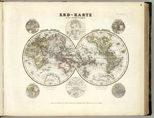 Meyer's Großer Hand-Atlas
6. Erd-Karte in der Golbular-Projektion