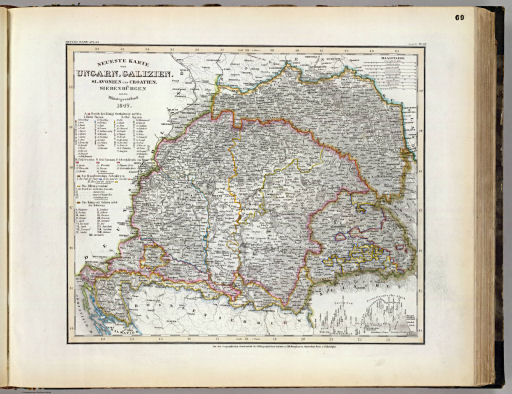 Meyer's Großer Hand-Atlas
69. Neueste Karte von Ungarn, Galizien, Slavonien und Croatien, Siebenbürgen und dem Militairgrenzland (1847)