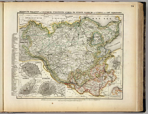 Meyer's Großer Hand-Atlas
79. Herzogth. Holstein und Lauenburg, Fürstenth. Lübeck, fr. Städte Hamburg und Lübeck nebst Amt Bergedorf