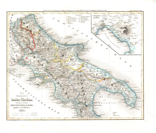 Meyer's Universal-Atlas (1830-1840)
52. Das Königreich beider Sicilien, Nördliche Haelfte: Abruzzo, Terra di Lavoro, Apulien und Calabrien (Nº&nbsp;52, 1835)