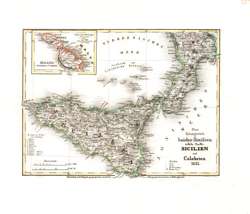 Meyer's Universal-Atlas (1830-1840)
53. Das Königreich beider Sicilien, südliche Haelfte: Sicilien und Calabrien (Nº&nbsp;7, 1831)