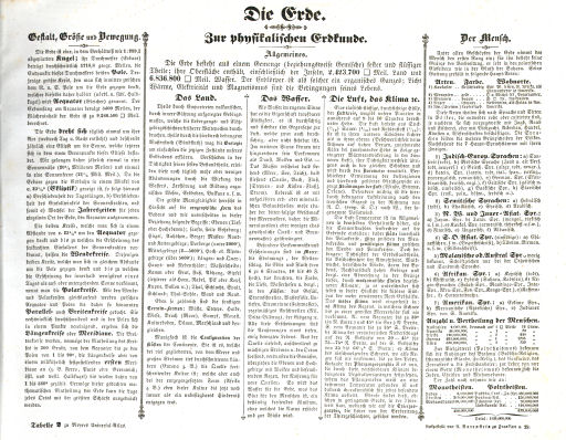 Meyer's Universal-Atlas (1830-1840)
Tabelle 2. Die Erde. Zur physikalischen Erdkunde