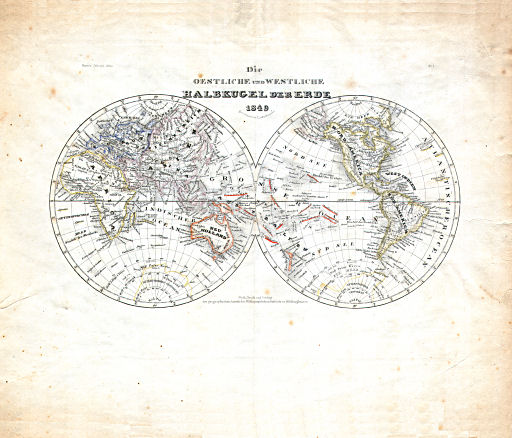 Meyer's Zeitungs-Atlas (1849-1852)
13. Die oestliche und westliche Halbkugel der Erde (Nº&nbsp;1, 1849)