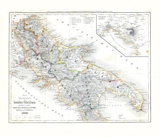 Meyer's Zeitungs-Atlas (1849-1852)
51. Das Königreich beider Sicilien Nördliche Haelfte: Abruzzo, Terra di Lavoro, Apulien und Calabrien (Nº&nbsp;63, 1849)