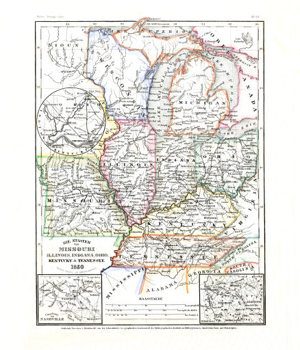 Meyer's Zeitungs-Atlas (1849-1852)
94. Die Staaten von Missouri, Illinois, Indiana, Ohio, Kentucky & Tennessee (Nº&nbsp;68, 1850)
