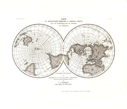 Meyer's Zeitungs-Atlas (1849-1852)
116. Karte der magnetischen Meridiane und Parallel-Kreise nach den Beobachtungen über die Declination der Magnetnadel (Nº&nbsp;88)