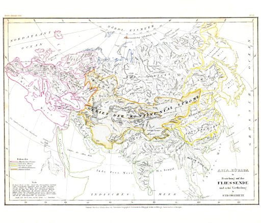 Meyer's Zeitungs-Atlas (1849-1852)
120. Asia-Eüropa in Beziehung auf das Fliessende und seine Vertheilung in Stromgebiete (Nº&nbsp;115)