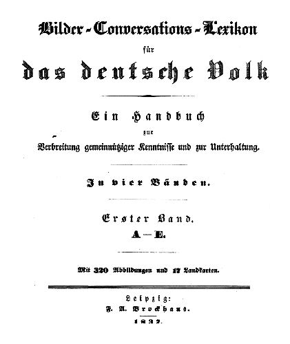 Brockhaus, Bilder-Conversations-Lexikon, 1837-1841
Deel 1, titelpagina