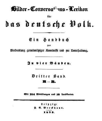 Brockhaus, Bilder-Conversations-Lexikon, 1837-1841
Deel 3, titelpagina / Volume 3, title page