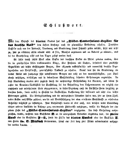 Brockhaus, Bilder-Conversations-Lexikon, 1837-1841
Deel 4, nawoord 1 / Volume 4, epilogue 1