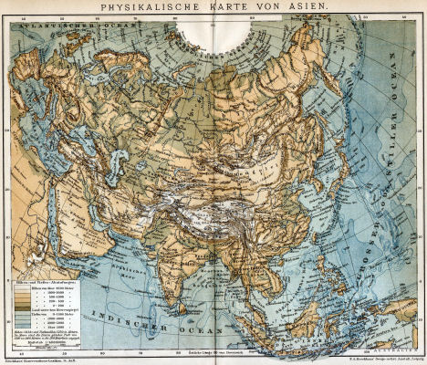Brockhaus' Konversations-Lexikon, 1894-1897
1.979. Physikalische Karte von Asien