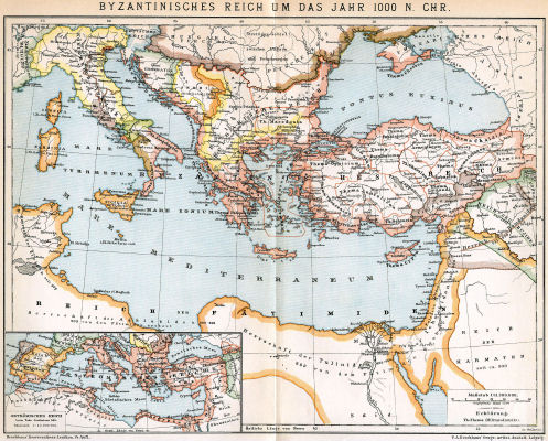 Brockhaus' Konversations-Lexikon, 1894-1897
3.815. Byzantinisches Reich um das Jahr 1000 n. Chr.