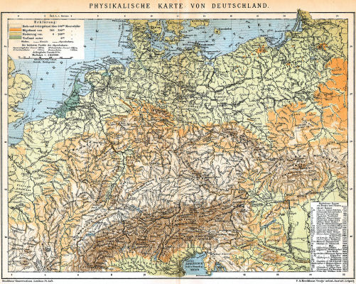 Brockhaus' Konversations-Lexikon, 1894-1897
5.113. Physikalische Karte von Deutschland