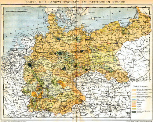 Brockhaus' Konversations-Lexikon, 1894-1897
5.125. Karte der Landwirtschaft im Deutschen Reiche