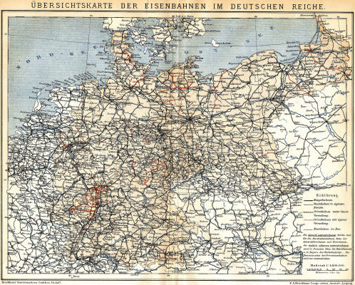Brockhaus' Konversations-Lexikon, 1894-1897
5.144. Übersichtskarte der Eisenbahnen im Deutschen Reiche