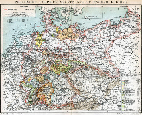 Brockhaus' Konversations-Lexikon, 1894-1897
5.146. Politische Übersichtskarte des Deutschen Reiches