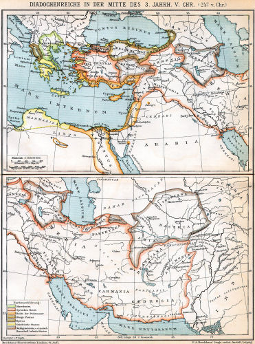 Brockhaus' Konversations-Lexikon, 1894-1897
5.241. Diadochenreiche in der Mitte des 3. Jahrh. v. Chr. (247 v. Chr.)