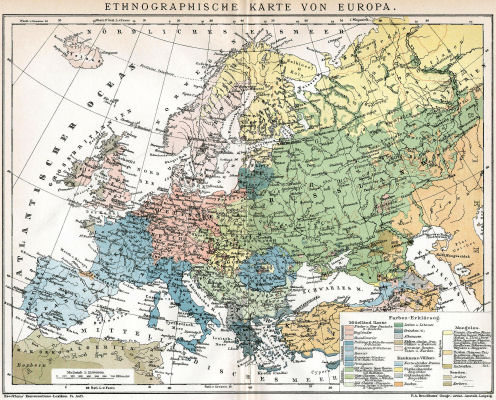 Brockhaus' Konversations-Lexikon, 1894-1897
6.430. Ethnographische Karte von Europa