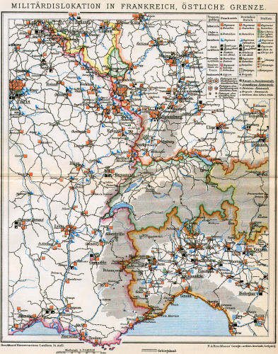 Brockhaus' Konversations-Lexikon, 1894-1897
7.200. Militärdislokation in Frankreich, östliche Grenze