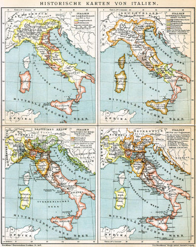 Brockhaus' Konversations-Lexikon, 1894-1897
9.756. Historische Karten von Italien