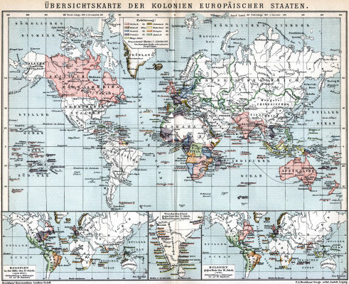 Brockhaus' Konversations-Lexikon, 1894-1897
10.509. Übersichtskarte der Kolonien europäischer Staaten