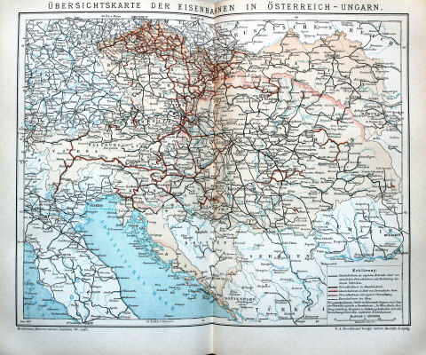 Brockhaus' Konversations-Lexikon, 1894-1897
12.710. Übersichtskarte der Eisenbahnen in Österreich-Ungarn