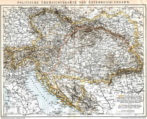 Brockhaus' Konversations-Lexikon, 1894-1897
12.712. Politische Übersichtskarte von Österreich-Ungarn
