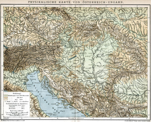 Brockhaus' Konversations-Lexikon, 1894-1897
12.714. Physikalische Karte von Österreich-Ungarn