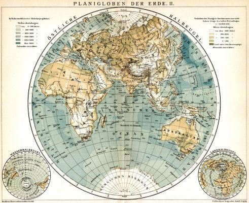 Brockhaus' Konversations-Lexikon, 1894-1897
13.180b. Planigloben der Erde. II. Östliche Halbkugel