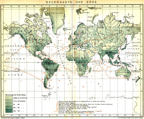 Brockhaus' Konversations-Lexikon, 1894-1897
13.702. Regenkarte der Erde