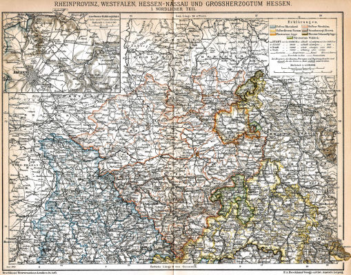 Brockhaus' Konversations-Lexikon, 1894-1897
13.826a. Rheinprovinz, Westfalen, Hessen-Nassau und Grossherzogtum Hessen. I. Nördlicher Teil