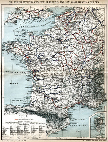 Brockhaus' Konversations-Lexikon, 1894-1897
17.430. Die Schiffahrtsstrassen von Frankreich und den angrenzenden Gebieten