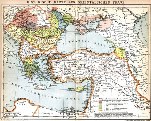 Brockhaus' Konversations-Lexikon, 1894-1897
17.818. Historische Karte zur orientalischen Frage