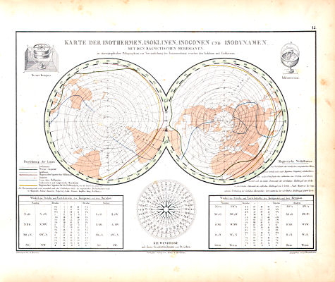 Atlas zu Humboldt's Kosmos (1854)
14. Karte der Isothermen, Isoklinen, Isogonen und Isodynamen