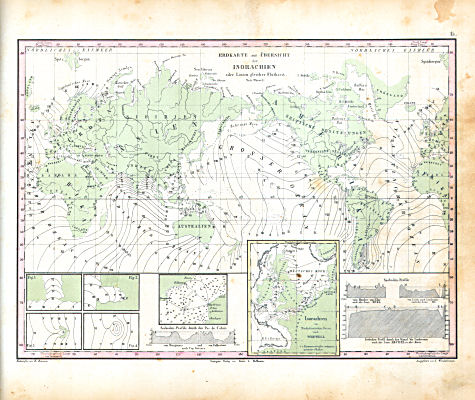 Atlas zu Humboldt's Kosmos (1854)
15. Erdkarte zur Übersicht der Isorachien oder Linien gleicher Fluthzeit