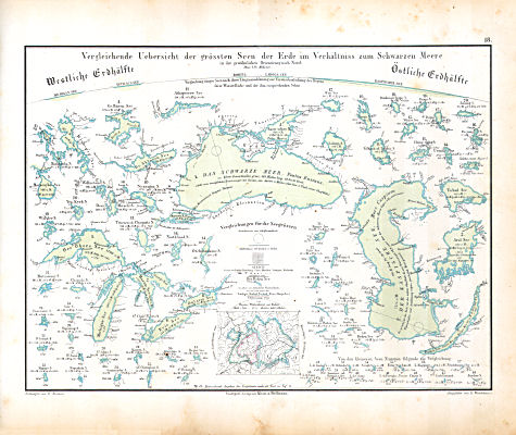 Atlas zu Humboldt's Kosmos (1854)
18. Vergleichende Uebersicht der grössten Seen der Erde im Verhältniss zum Schwarzen Meere 