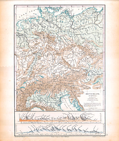 Atlas zu Humboldt's Kosmos (1854)
23. Deutschland, Schweiz und Theile der angrenzenden Länder in physikalischer Beziehung