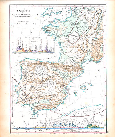 Atlas zu Humboldt's Kosmos (1854)
25. Frankreich und die Hesperische Halbinsel in physikalischer Beziehung