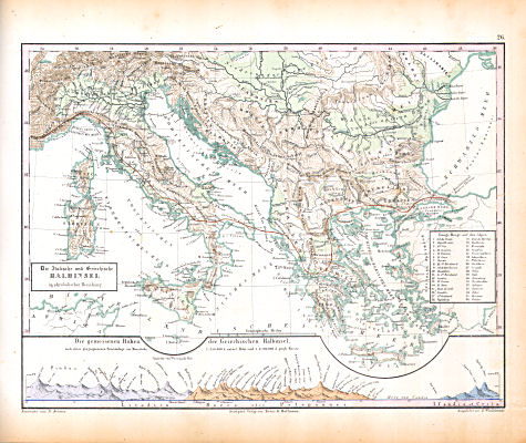 Atlas zu Humboldt's Kosmos (1854)
26. Die Italische und Griechische Halbinsel in physikalischer Beziehung