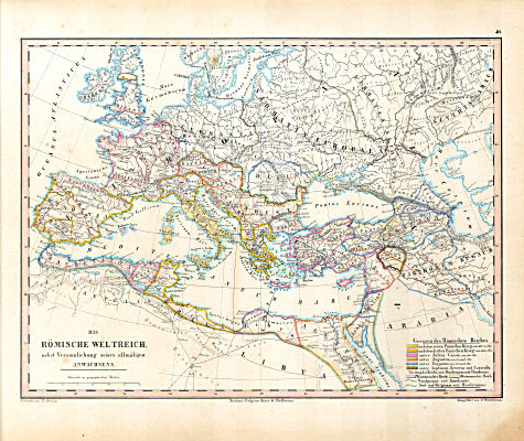 Atlas zu Humboldt's Kosmos (1854)
40. Das Römische Weltreich, nebst Versinnlichung seines allmäligen Anwachsens