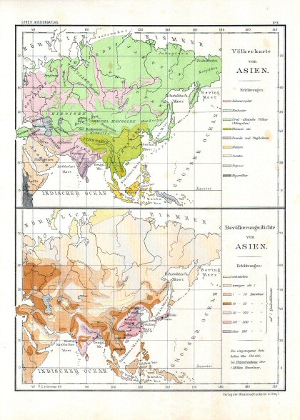 Katholischer Missionsatlas (1906)
3. Azië: etnografie, bevolkingsdichtheid
3. Asia: etnography, density of population
