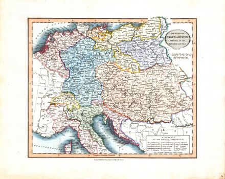 Cary's New Universal Atlas, 1819
5. The Central States of Europe previous to the Invasion of Russia
Midden-Europa, voor de inval in Rusland (1812)