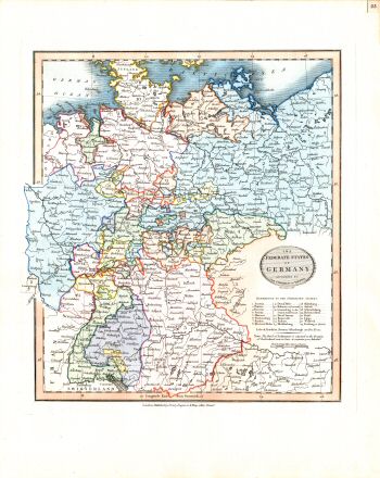 Cary's New Universal Atlas, 1819
25. The Federate states of Germany according to the Congress of Vienna
De staten van de Duitse Bond, volgens het Congres van Wenen (1815)