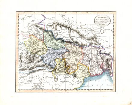 Cary's New Universal Atlas, 1819
47. Gangetic Hindoostan, or the Countries occupied by the Ganges and its Branches
Hindoestan langs de Ganges
