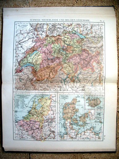 Universal-Hand-Atlas, Dr. A. Berg (ca.&nbsp;1906)
32. Zwitserland, Nederland, België, Denemarken
32. Switzerland, Netherlands, Belgium, Denmark