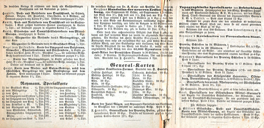 F. Handtke's General-Karten
F. Handtke: Post-, Reise- und Eisanbahn-Karte von Deutschland ... 1858
Binnenkant omslag / Inside cover