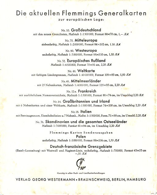 Flemmings Generalkarten, Nr. 11
Europa (1939)
Achterkant omslag / Back cover