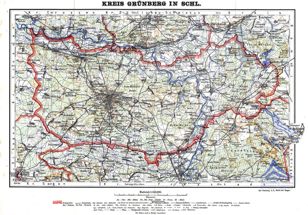 Flemmings Handkarte von Schlesien
Nr. 16  Kreis Grünberg in Schlesien / Zielona Góra