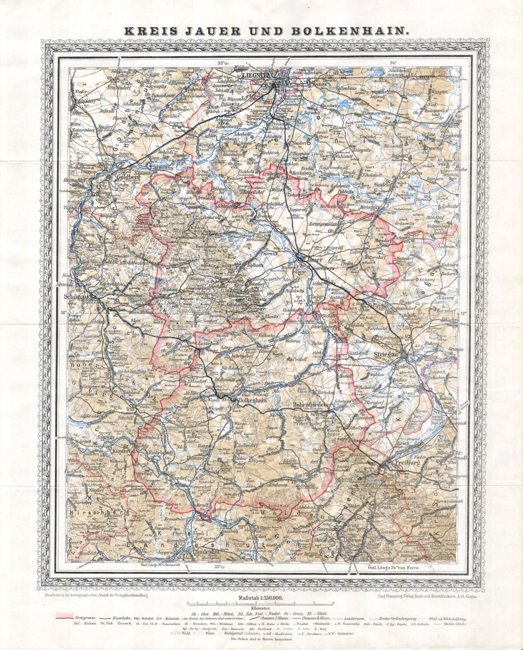 Flemmings Handkarte von Schlesien
Nr. 20  Kreis Jauer und Bolkenhain / Jawor, Bolków