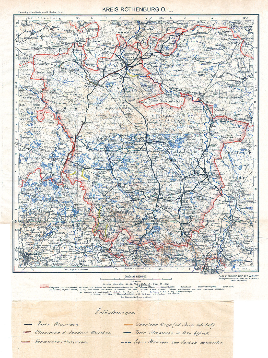 Flemmings Handkarte von Schlesien
Nr. 41&nbsp; Kreis Rothenburg Ober-Lausitz